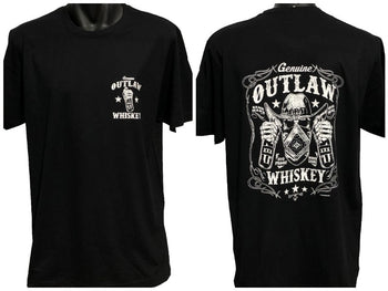 Outlaw Whiskey T-Shirt (Double-Sided, Black, Regular & Big Sizes)