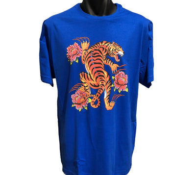 Tiger Tattoo T-Shirt (Royal Blue, Regular and Big Sizes)