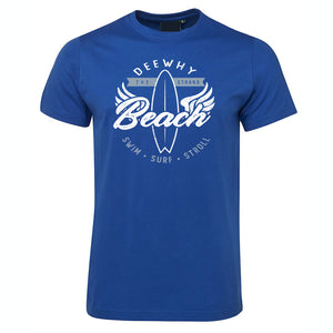 Dee Why Beach Swim Surf Stroll T-Shirt (Royal Blue, Regular and Big Sizes)