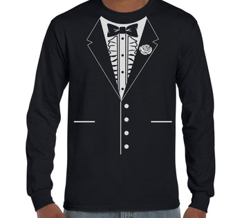 Bow Tie Tuxedo Long Sleeve T-Shirt (Black, Regular and Big Sizes)