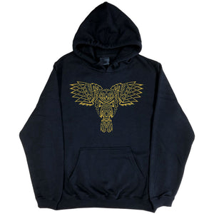 Celtic Owl Hoodie (Black with Metallic Gold Print, Regular and Big Sizes)