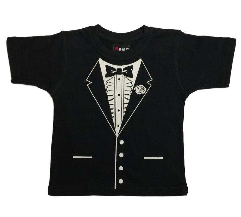 Childrens Bow Tie Style Tuxedo T Shirt Black