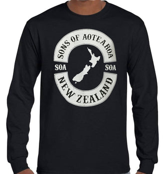 Sons of Aotearoa NZ Map Longsleeve T-Shirt (Black, Regular and Big Sizes)