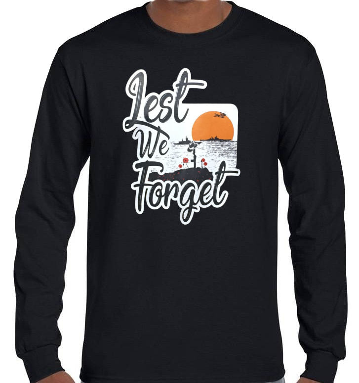 Lest We Forget Logo Longsleeve T-Shirt (Black, Regular and Big Sizes)