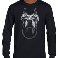 Dobermann Face Longsleeve T-Shirt (Black, Regular and Big Sizes)