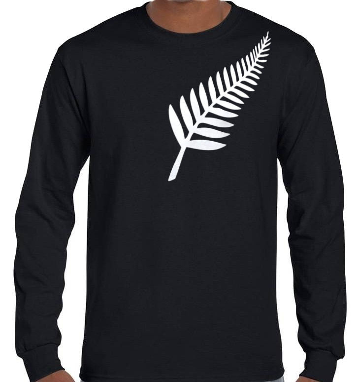 Silver Fern Longsleeve T-Shirt (Black, Regular and Big Mens Sizes)