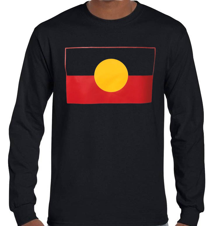 Aboriginal Flag Longsleeve T-Shirt (Black, Regular and Big Sizes)