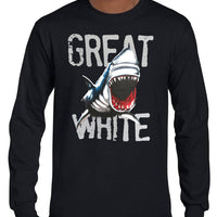 Great White Shark Longsleeve T-Shirt (Black, Regular and Big Sizes)