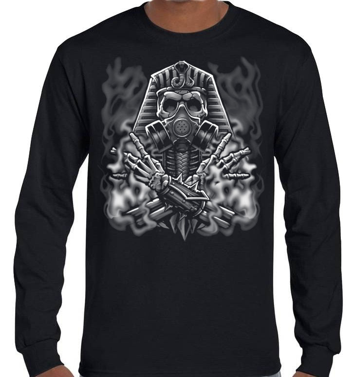 Egyptian Skull Longsleeve T-Shirt (Black, Regular and Big Sizes)