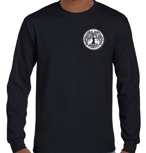 Celtic Tree Long Sleeve T-Shirt (Black with White Print, Regular and Big Sizes)