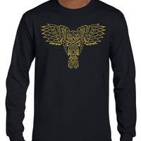 Celtic Owl Longsleeve T-Shirt (Black with Metallic Gold Print)