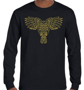 Celtic Owl Longsleeve T-Shirt (Black with Metallic Gold Print)