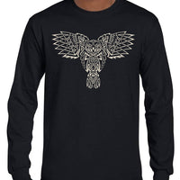 Celtic Owl Longsleeve T-Shirt (Black with Metallic Silver Print)