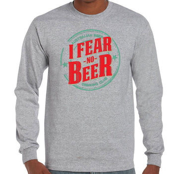 I Fear No Beer Longsleeve T-Shirt (Grey, Regular and Big Sizes)