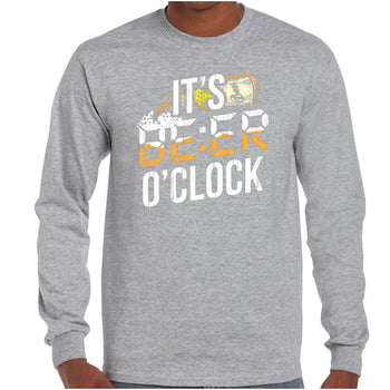 It's Beer O'Clock Longsleeve T-Shirt (Grey, Regular and Big Sizes)