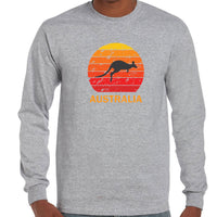 Kangaroo Sunset Australia Longsleeve T-Shirt (Grey, Regular & Big Sizes)