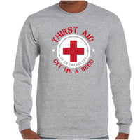 Thirst Aid Beer Longsleeve T-Shirt (Grey, Regular and Big Sizes)
