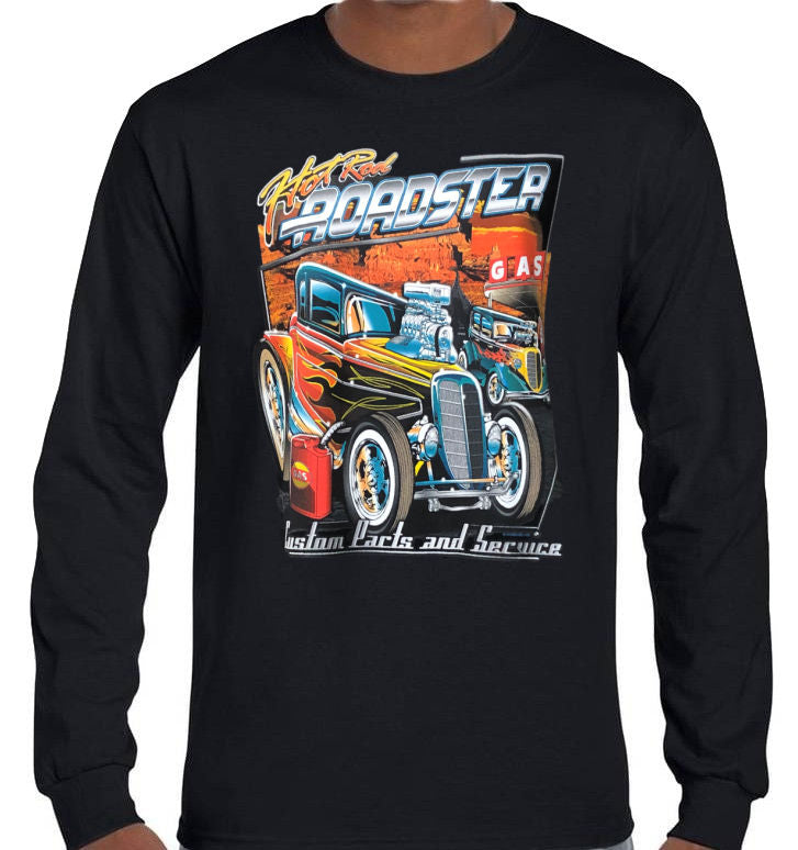 Hot Rod Roadster Longsleeve T-Shirt (Black, Regular and Big Sizes)