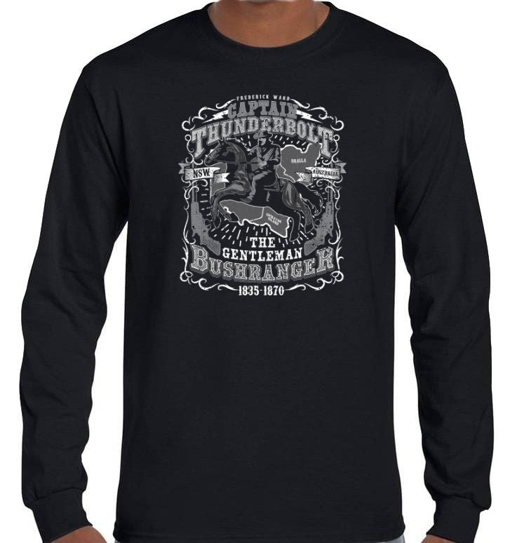 Captain Thunderbolt The Gentleman Bushranger Longsleeve T-Shirt (Black, Regular and Big Sizes)