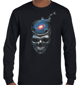 Spaced Out Skull Longsleeve T-Shirt (Black, Regular and Big Sizes)