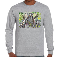 Lemur Selfie Longsleeve T-Shirt (Grey, Regular & Big Sizes)