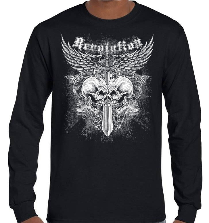 Revolution Skulls Longsleeve T-Shirt (Black, Regular and Big Sizes)