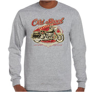 Old Skool Gearhead Motorcycle Longsleeve T-Shirt (Grey, Regular and Big Sizes)