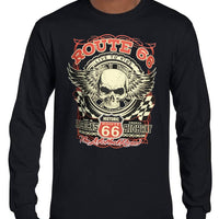 Route 66 Skull Longsleeve T-Shirt (Black, Regular and Big Sizes)