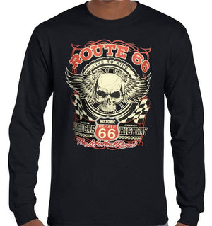 Route 66 Skull Longsleeve T-Shirt (Black, Regular and Big Sizes)