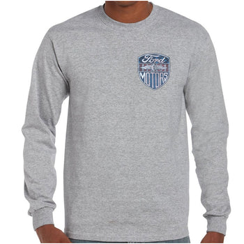 Vintage Ford Motors Shield Pocket Logo Longsleeve T-Shirt (Grey, Regular and Big Sizes)