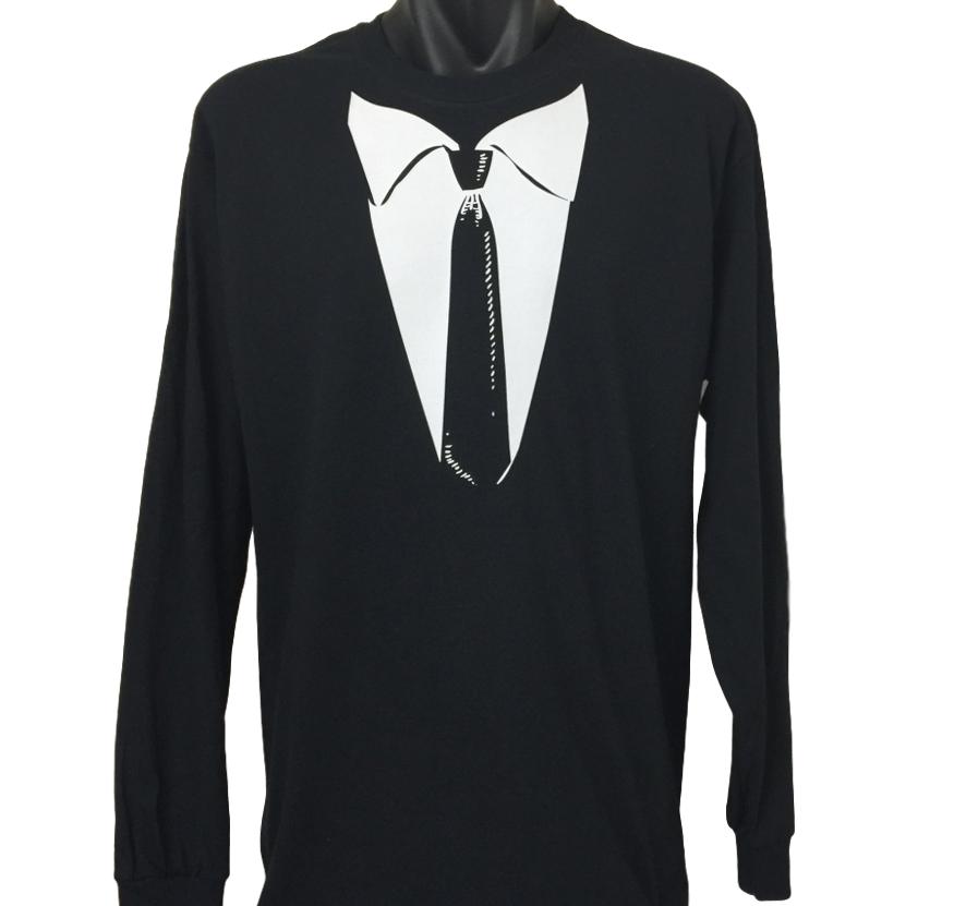 Formal Black Tie Long Sleeve T-Shirt (Regular and Big Mens Sizes)