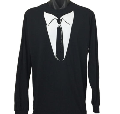 Formal Black Tie Long Sleeve T-Shirt (Regular and Big Mens Sizes)