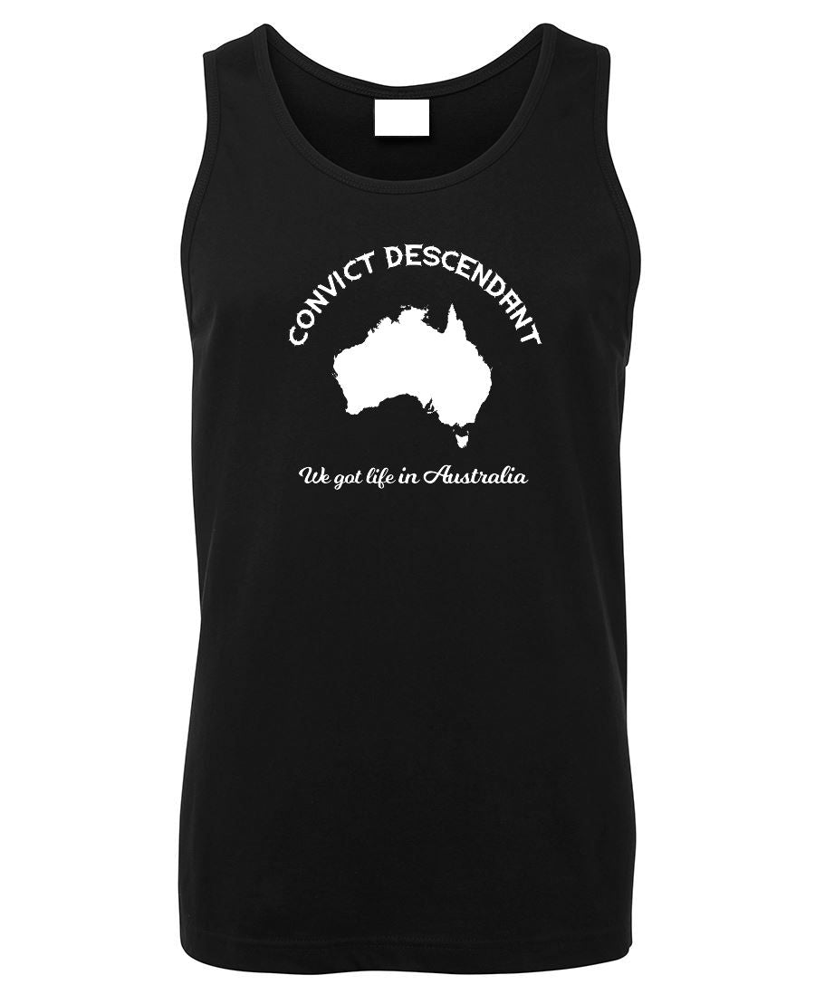 Australian Convict Descendant Mens Singlet (Black, White Print)