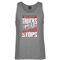 Without Trucks Australia Stops! Mens Singlet (Grey) - Big Sizes