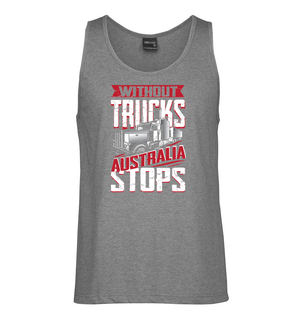 Without Trucks Australia Stops! Mens Singlet (Grey) - Big Sizes