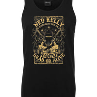 Ned Kelly Dead or Alive Mens Singlet (Black & Gold)