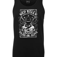 Ned Kelly Dead or Alive Mens Singlet (Black & White)