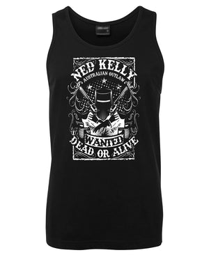 Ned Kelly Dead or Alive Mens Singlet (Black & White)