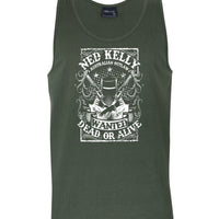 Ned Kelly Dead or Alive Mens Singlet (Khaki Green)