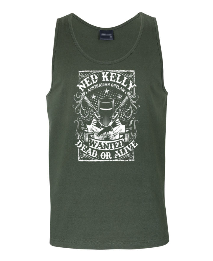 Ned Kelly Dead or Alive Mens Singlet (Khaki Green)