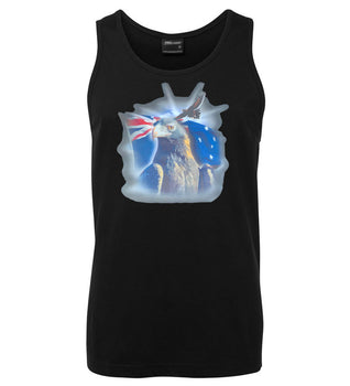 Discounted - Australian Flag Wedge Tail Eagle Mens Singlet (Black) - Size 4XL