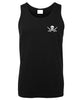 Skull & Cross Swords Left Chest Logo Mens Singlet (Black, White Print)