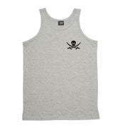 Skull & Cross Swords Left Chest Logo Mens Singlet (Grey with Black Print) - Regular Sizes