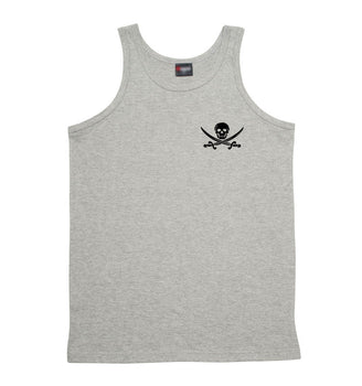Skull & Cross Swords Left Chest Logo Mens Singlet (Grey with Black Print)