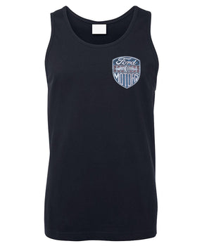 Vintage Ford Motors Shield Pocket Logo Mens Singlet (Navy)