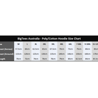 BigTees Australia Men's Hoodie Size Chart
